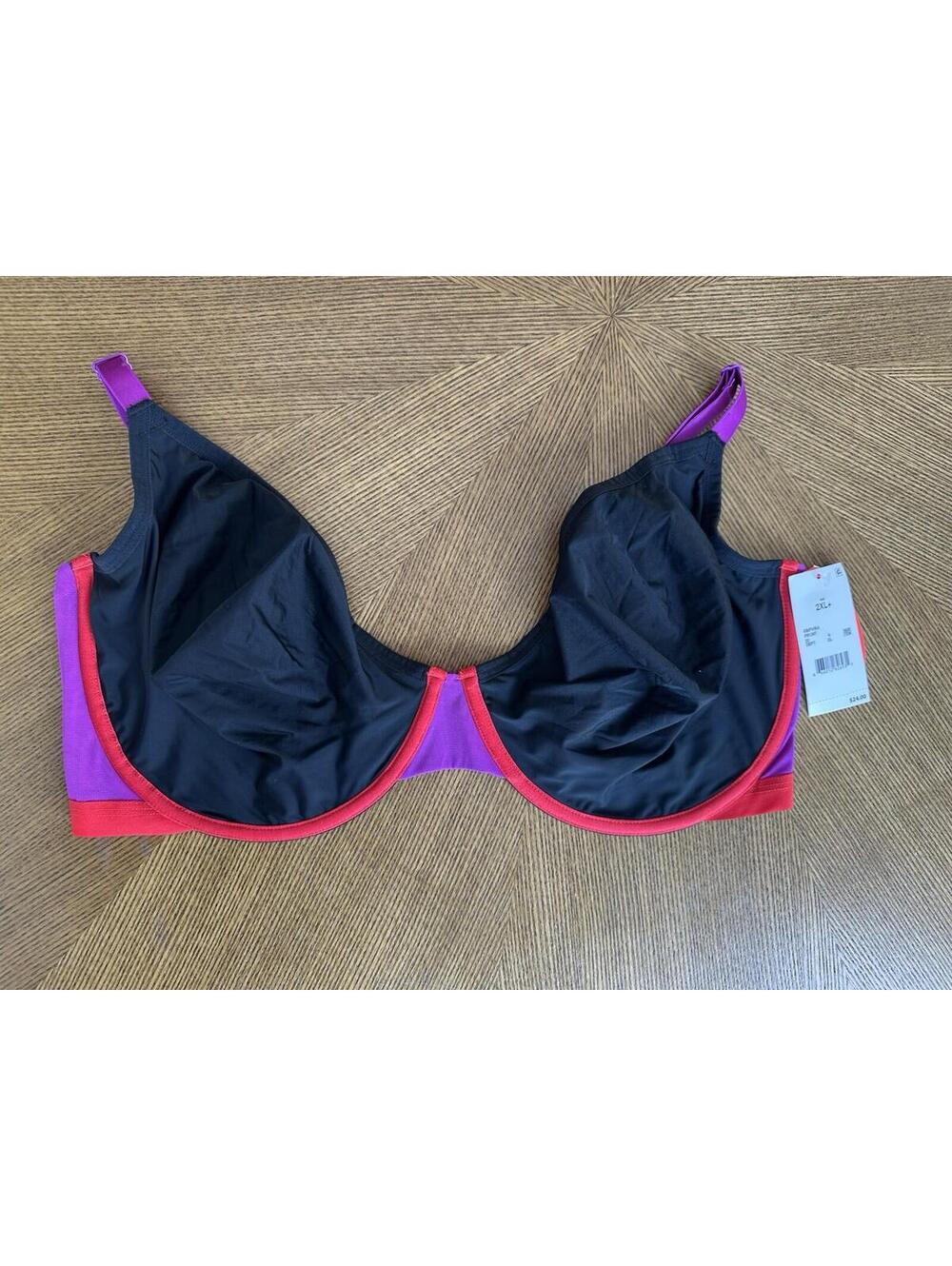 NEW Parade 2XL+ Red/Black/Purple Unlined Underwire Bralette Bra Silky Mesh